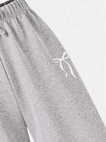 SHEIN Girls' Wide Leg Pants With Bow Waist, Butterfly Print, Fashion Casual Sports Bottoms, Grey, Back To School