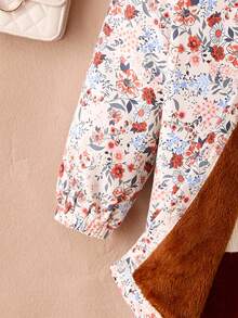 Girls' Casual Comfortable Versatile Everyday Hooded Floral Print Jacket - Apricot - View 7