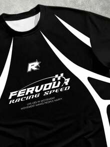 Manfinity ZONE917 Loose Patchwork Colorblock Black & White Athleisure Style Short Sleeve Streetwear Set