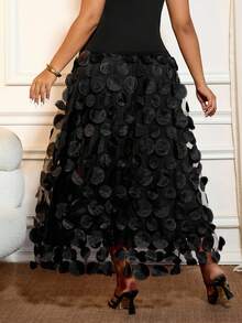 Cravure 大码女式优雅派对编织圆形剪裁内衬黑色半身裙 - 黑色 - 查看 2