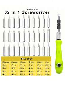 1Set 32 In 1 Mini Magnetic Precision Screwdriver Set, Carbon Steel Screwdriver Set, Modern Home Magnetic Screwdriver Kit, Small Screwdriver Set, Father's Day Gift, Essential Household Tool (Star, Y, Plum Blossom, Triangle, Cross, Flathead, U, Hexagon) For Glasses Laptops Smartphones Watches Toys Repair