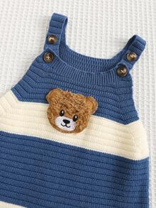 SHEIN Newborn Baby Unisex Cute Striped Cartoon Pattern Romper With Bib Overalls, Sweater, Autumn/Winter Baby Clothes Fall - Multicolor - View 5