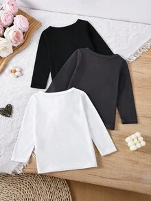 SHEIN 3pcs Baby Girl Knitted Comfortable Long Sleeve, Suitable For 0-3 Years Old Children, Large Collar Design, Vertical Button Decoration On The Chest. Soft Touch. Suitable For Various Occasions, Such As Outdoor Activities, Family Gatherings, Etc. Suitable For Autumn And Winter.