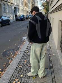 Manfinity EMRG Herren Jacke, Hemdkragen Farbblock Lässig Pendler Foto, Herbst/Winter, Sherpa Stoff - Schwarz - Übersicht 2