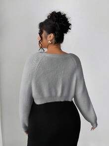 Elenzga Plus Size Short Fluffy Elegant & Sweet Thin Cardigan - Grey - View 2
