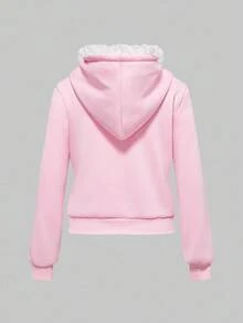 ROMWE Kawaii Women's Cute Glitter Text Bow Ribbon Hat With Wings & White Cake Skirt 2 Pieces Set, Autumn/Winter - Pink - View 5