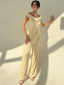 Aloruh Nuevo conjunto de estilo vintage minimalista de moda, con cárdigan y pantalones entallados. Conjunto casual versátil de unicolor