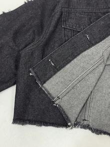Rivivi Chaqueta vaquera corta desgastada de talla grande, informal para otoño e invierno - Negro - Ver 7