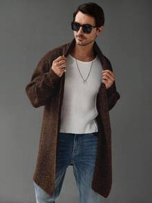 Manfinity Homme Men's Solid Color Drop Shoulder Casual Loose Knit Ribbed Long Sleeve Cardigan, Fall/Winter - Rust Brown - View 6