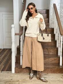 SHEIN LUNE Suéter casual de mujer de unicolor con lentejuelas, LanaWest - Albaricoque - Ver 4