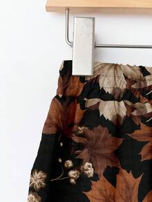 Rusticease 女士枫叶松紧腰阔腿休闲印花裤，秋冬 - 白色 - 查看 6