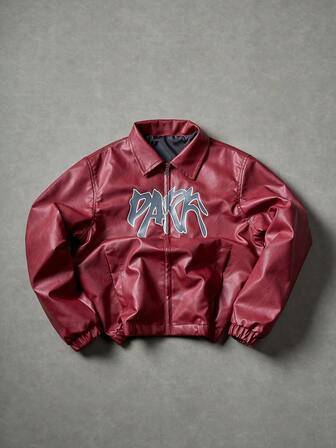 Manfinity EMRG 男士休闲街头风字母印花PU皮夹克，秋冬款