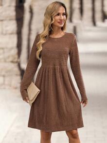 EMERY ROSE Robes courtes décontracté pour femmes, manches longues, taille cintrée, couleur unie, automne/hiver - Noir - Voir 4