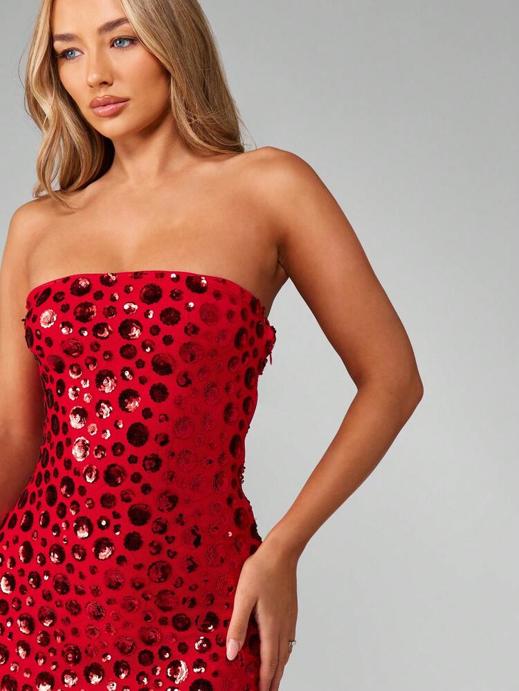 MISSGUIDED Strapless Sequin Mini Party Dress Bodycon Evening Holiday Wedding Guest Clubwear New Year Eve Glitter Sparkle Night Out Banquet Ball