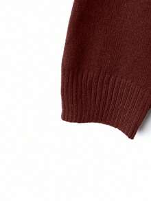 Linhara Conjunto de pijama feminino plus size de lã tricotada, cor café - Vermelho - Ver 5