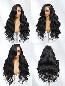 ALL READY WIG 全能假发 13x4 蕾丝前部预制全能假发，带有松散的波浪脸部框架层，侧扫刘海，带有抽绳，修身剪裁，100% 真人头发，可染色加热预造型，可立即佩戴，透气透明蕾丝自然黑色 9AM 头发 - SNatural - 查看 5