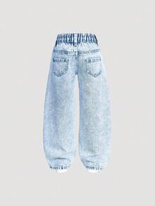 SHEIN 2pcs Young Girl All-Match Versatile Wide Leg Jeans, Loose Comfortable Casual Denim Pants, Suitable For Spring/Autumn, Holiday Chic For Autumn/Winter Fall