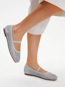 Styleloop Women's Flat Silver Elastic Woven Breathable Comfortable Slip-On Flats, Suitable For Vacation, Bohemian Style - Silver - View 2