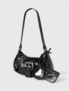 ROMWE Grunge Punk Quà tặng Giáng sinh cho vai họa tiết da báo Y2K phong cách Maillard nóng bỏng năm 2024 - màu đen - Xem 2