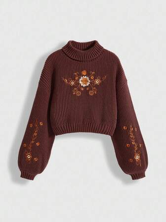 Goth Rollkragenpullover mit besticktem Fairy Core Design für Frauen