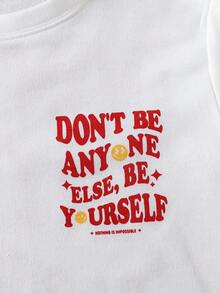 SHEIN Boys' Casual Letter Print Long Sleeve T-Shirt, Versatile Street Style - White - View 6