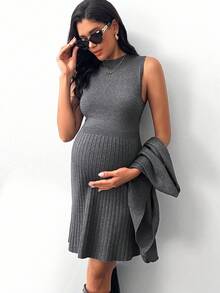 MaterniWear 孕妇休闲通勤开衫和毛衣连衣裙套装，秋冬 - 深灰色 - 查看 6