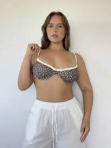 Nezia Cruz Contrast Frill Trim Dainty Polka Dot Micro Cup Bikini Top Sexy Fun Spring Summer Beach Gorgeous Graphic - Multicolor - View 1