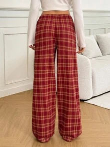 SHEIN Tall 女式系带格子直筒宽松休闲裤 - 紅色 - 查看 7