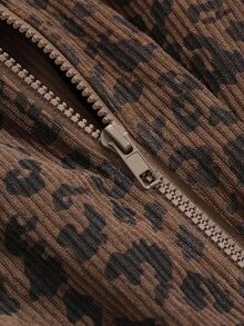 DAZY 2pcs Women's Leopard Ribbed Loose Jacket And Pants Set