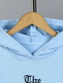 SHEIN 青少年男孩字母圖案運動衫，活力街頭風，大號字母印花，寬鬆版型，柔軟材質，適合秋冬 - 藍色 - 查看 5