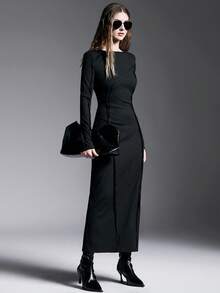 INAWLY Minimalist Asymmetric Ripped Design Midi Dress For Women - Black - View 2