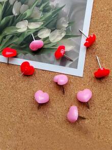 50 个心形图钉，适合学校办公室使用，可爱的装饰图钉，用于软木公告板图片悬挂 - 彩色 - 查看 4