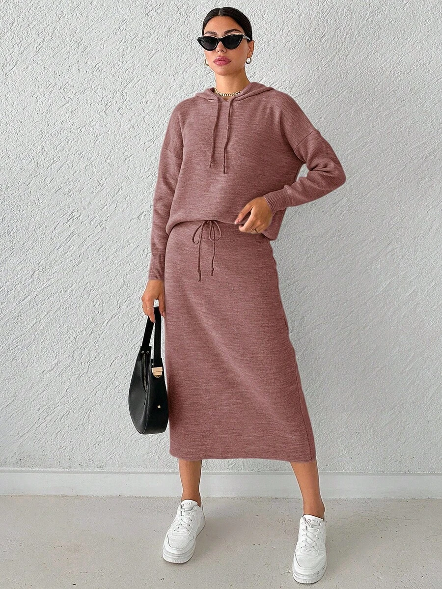 RueChic 女士連帽毛衣兩件套 - 乾枯玫瑰色 - 查看 1