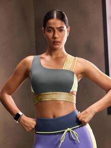 Powerista 女士字母印花休闲运动文胸 - 軍綠色 - 查看 3