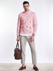 Manfinity Homme Maglione a girocollo da uomo in maglia con design a quadri, fiori e blocchi di colore con paillettes, stile blogger