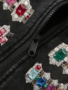 PAVTROS 男士彩色水钻十字印花连帽卫衣，美式街头嘻哈设计，秋季卫衣，秋季男装 - 黑色 - 查看 4