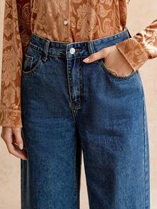 Écloséra Women's Solid Color Simple Casual Denim Jeans - Medium Wash - View 4