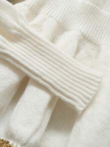 Franclia Eleganter und modischer Pullover für Damen in Weiß mit halbhohem Kragen, Pailletten, gestreiften Schultern, langen Ärmeln, schmaler Taille und Lotusblatt-Saum. Herbst, Winter, Herbstkleidung für Damen, Winterkleidung, Nationalfeiertag, Neujahr, Ausgehen, Oberteile für Damen, Abschluss, elegant, modisch, lässig, Pendeln, Business, Büro, tägliche Freizeit, All-Match-Temperament, urbane Lehrer-Berufskleidung