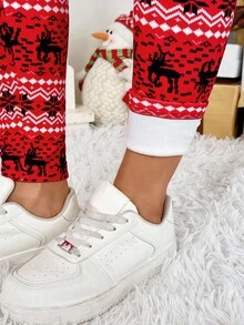SHEIN 孕妇紧身裤、圣诞服装 - 酒紅色 - 查看 5