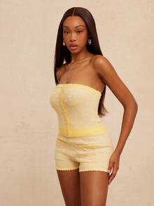 NYA SZN Top Strapless Knit Beach Summer Poolside Vacation Beach Casual Everyday Going Out Classy Chic Pastel Statement Valentines Day Carnival Outfits For Women - Yellow - View 5