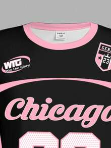 SHEIN 返校运动平纹针织连衣裙，适合秋冬季，运动赛事，宝蓝色，篮球号码 23，青少年女孩休闲运动街头服饰，朋克，短袖中长连衣裙，夏季酷炫服饰系列，异想天开，基础款，运动风格，休闲舒适，秋季个性风格，复古连衣裙，简约时尚，Y2K 连衣裙 - 彩色 - 查看 4