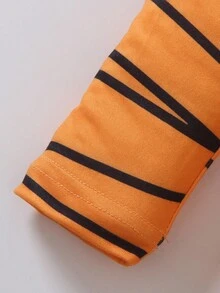 SHEIN Playful Pals 3件套新生儿木乃伊服装套装 - 连体衣、裤子、帽子，适合圣诞节、派对、生日、拍照、日常穿着，春夏秋冬皆宜。卡通婴儿服装，木乃伊宝宝套装，橙色套装，男宝宝