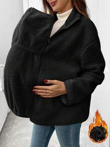 SHEIN Chaqueta de maternidad de unicolor, minimalista, de uso diario, con cremallera y cálida, 3 en 1 - Negro - Ver 9