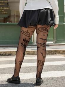 SHEIN EZwear Plus Size Women's Sexy Spider Web Mesh Leggings, Halloween Clothes, Night Out Going Out Tops, Festival Fall Clothes Winter Clothes,Fall Clothes For Women Fishnet Tights Plus Size Tights Black Tights