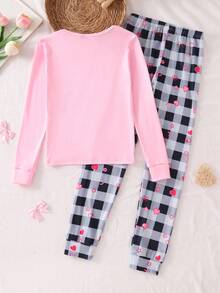 Tween Girls Slogan Plaid Pattern Long Sleeve Leggings Pajama Set - Multicolor - View 2