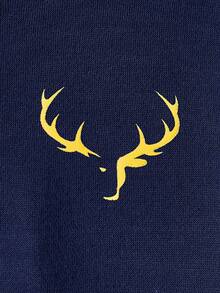 SHEIN 青少年男孩休闲鹿角印花连帽针织运动衫，秋季