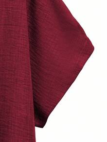 EMERY ROSE Plus Size Women Casual Solid Color Minimalist Short Sleeve Top & Pants 2 Pieces Set - Burgundy - View 3