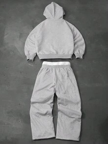 PAVTROS Men's Letter Print Drawstring Hooded Sweatshirt And Sweatpants Casual Suit Men 2 Pieces Set Hoodie Set Men Sweatsuit Set Hoodie And Pants 2 Pieces Set Men Street, Fall Clothes - Grey - View 3