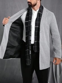 Manfinity CasualCool 休闲/商务简约风男士长袖大衣，灰色长款大衣，复古风格，秋冬款 - 淺灰色 - 查看 6