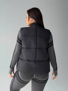 SHEIN Rhythm Era 大码女式休闲纯色圆领宽松背心夹克，冬季